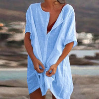 Damen Baumwoll-Leinen Sommerkleid - Luftig & Elegant – Blau
