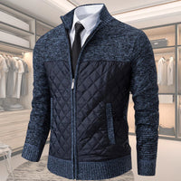 Moderner gesteppter Herren-Strickpullover mit Rautenmuster – Marine