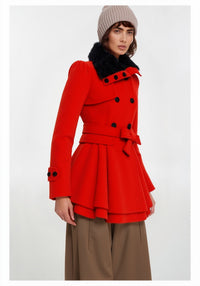 Winter Trenchcoat mit Gefüttertem Kragen – Rot