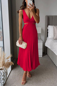 Elsa | Elegantes Plissiertes Maxikleid – Rot