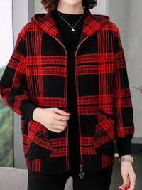 Ellvinna | Graphic Print Zip Up Jacket, lässige Langarm-Kapuzenjacke, Oberbekleidung – Rot