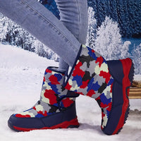 Klethorin | Damen Fashion Camo Schneestiefel - Warm, dickes Plüschfutter mit runder Zehe – Rot