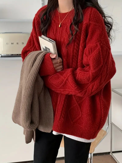 Gemue | Einfarbiger roter Pullover mit Rundhalsausschnitt – Stilvoll und gemütlich
