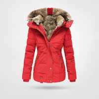 Winterjacke Damen Mit Kapuze | Wintermantel Gefüttert Mit Reißverschluss – Rot