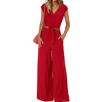 Michelle - V-Ausschnitt Crop Top mit Knoten vorne und weit geschnittene Hose Set – Rot