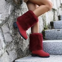 Reigithra | Damenstiefel, Winter Kunstfell Warme Schneestiefel – Rot