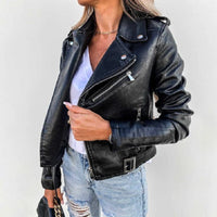 Stylische Bikerjacke für Damen | Reverskragen – Schwarz
