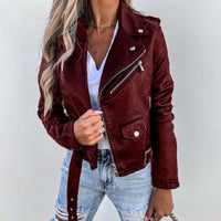 Bikerjacke Damen Mit Reverskragen | Kurzer Schnitt mit Reißverschluss und Taschen – Rot