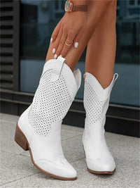 Stiefeletten für Damen - Elegante Cowboystiefel für den Sommerurlaub – Weiß