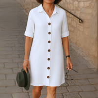 Ria™ | Elegantes langes Hemdblusenkleid – Weiß