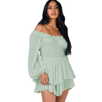 Ria | Elegantes Off Shoulder Kleid mit Ärmeln – Grün