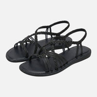 Renate | Damen Geflochtene Sandalen Verstellbarer Knöchelriemen – Boho Sandalen – Schwarz
