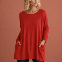 Oversized Tunika mit Taschen für Damen – bequeme lässige lange Bluse | Lieke – Rot