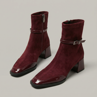 Lenie™ - Elegante Stiefeletten mit mittlerem Absatz aus Öko-Wildleder – Bordeaux