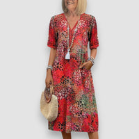 Isla | Elegantes gemustertes Kleid – Rot