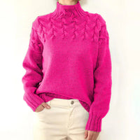 Hochgeschlossener Pullover aus Zopfstrick für Frauen – Rosa