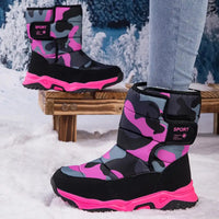 Klethorin | Damen Fashion Camo Schneestiefel - Warm, dickes Plüschfutter mit runder Zehe – Rosenrot