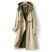 Trenchcoat Damen | Langer Übergangsmantel Mit Kapuze – Beige