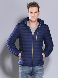 Reigonna | Lässige Herren-Pufferjacke mit Kapuze – Warmer, winddichter Polyester-Mantel – Königsblau