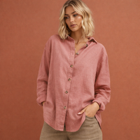 Leinenlook-Bluse mit Knopfverschluss für Damen | Esmée – Rosa
