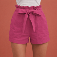 Leinen Damen Shorts mit hoher Taille und Schleifenbund | Zoë – Rosa