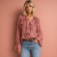 Transparente Volantbluse für Damen mit Statementärmeln | Danique – Rosa