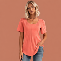 Damen Sommer Top mit Rundhalsausschnitt und Faltendetails | Marlijn – Rosa