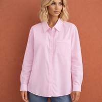 Gestreifte oversized Bluse für Damen mit klassischem Kragen und lockerer Passform | Nienke – Rosa