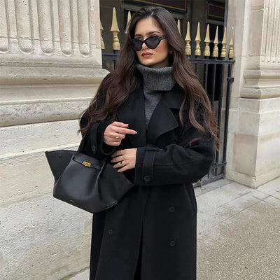 Rerkilaha | Eleganter Damen-Maximantel mit Doppelknopfreihe und Gürtel Herbst/Winter