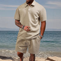 Cristiano™ Set aus strukturierter Strickware mit festem Polokragen – Beige