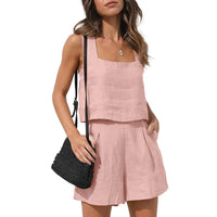 Cassie Sommerlicher Zweiteiler | Modernes ärmelloses Oberteil weite Shorts Sommer Set – Rosa