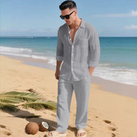 Malibu-Set™ aus Baumwoll-Leinen mit Raffiniertem Design – Grau