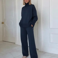 Hannah™ Premium-Sweatshirt-Set mit Rollkragen-Top – Dunkelblau