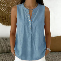 Bluse Nadine™ mit Knopfleiste und Rundhalsausschnitt – Blau