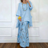 Amara™ Baumwoll-Leinen-Set mit Oversize-Bluse und Palazzohose – Blau