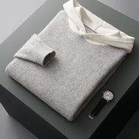 HARDY - PULLOVER MIT KAPUZE 100% KASCHMIR – Weiß und grau