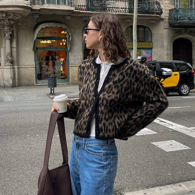Katren | Damen Leopard Cardigan mit Rundhalsausschnitt