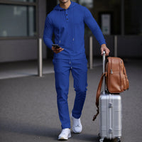 Manchester™ Set aus strukturiertem Baumwollstoff mit Kapuzenhoodie und Slim-Fit-Hose – Blau