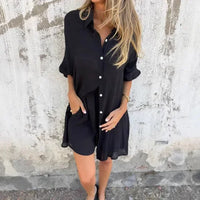 Nora | Lässiges Set aus schlichter Bluse und Shorts – Schwarz