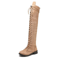 Damen Stilvoll Overknee-Stiefel | Schnüren – Khaki