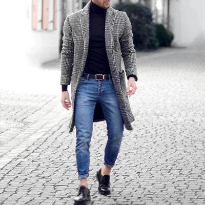 Klezindra | Eleganter Retro-Hahnentritt-Wollmantel für Herbst und Winter