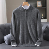 Leighton Cashmere Polo Sweater – Grau