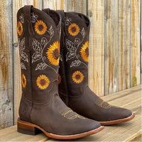 Stylische Cowboystiefel Für Damen | Blumen – Dunkelbraun