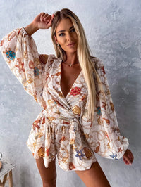 Beretta | Damen Sommer Wickel Strampler | Langarm – Camel