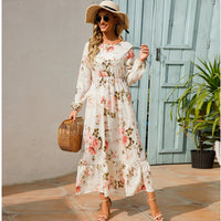 Damen Boho Maxikleid mit Blumenmuster | Langarm – Weiß 1