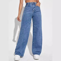 Damen Hohe Taille Baggy Jeans – Blau