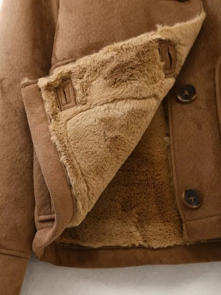 Olivareia | Damen Fashion Lederjacke mit Teddy-Panel und Reißverschluss