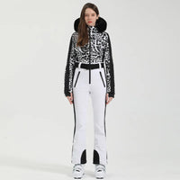 Einteiliger Skianzug für Damen | Wintersportbekleidung – Schwarz / Weiß 1