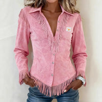 Freya | Hochwertige Bluse mit Fransendetails – Rosa