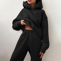 Zweiteiler für Damen - Leichtes Twin-Set mit Kapuzenpullover und Jogger für den Sommer – Schwarz